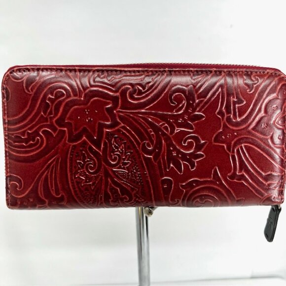 Etro Handbags - Unique Retro Leather Vintage Etro Women Burgendy Brown Wallet Full Zip 9x4" (10)